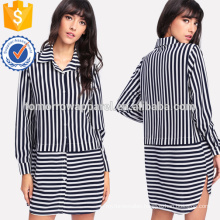 Contrast Striped Curved Hem Shirt Dress OEM/ODM Manufacture Wholesale Fashion Women Apparel (TA7081D)